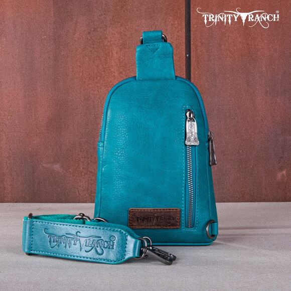 Montana West Floral Tooled Collection Sling Bag - Turquoise *NEW in Package* - Picture 5 of 6
